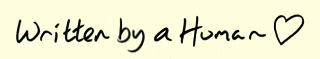 A text lozenge with the words 'Written by a Human' on it.